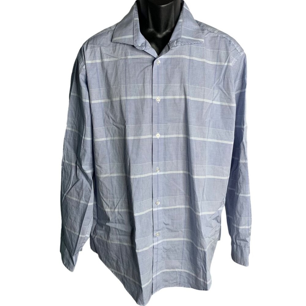 Calvin Klein Slim Fit Button Up Shirt XL Blue Checkered Long Sleeves Cotton